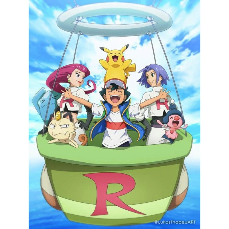 Resultat final du tableau Sacha et Pikachu avec la Team Rocket en Montgolfière