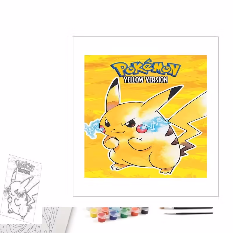 Contenu complet du kit peinture par numero Pokémon Version Jaune : Affiche Rétro