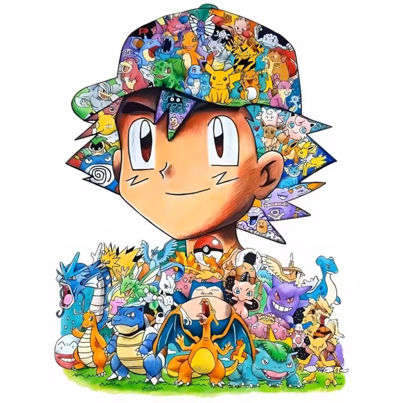 Resultat final du tableau Sacha et le Bestiaire de Kanto (Mosaïque)