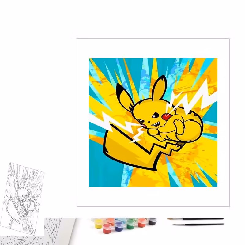Contenu complet du kit peinture par numero Pikachu Pop Art Foudroyant