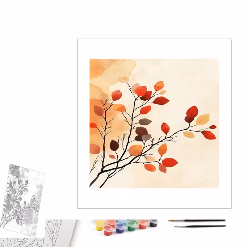 Contenu complet du kit peinture par numero Branche d'Automne Minimaliste
