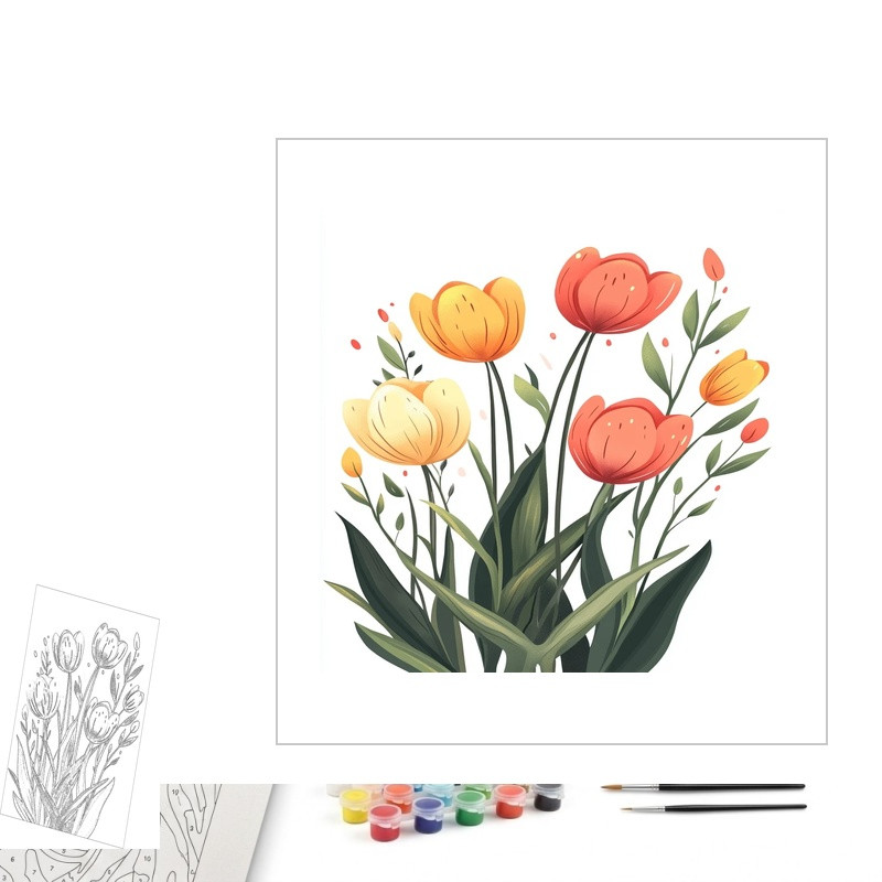 Contenu complet du kit peinture par numero Bouquet d'Anthuriums Tropicaux