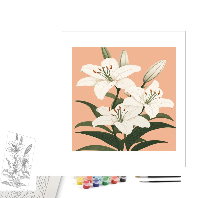 Contenu complet du kit peinture par numero Poésie de Lys Blancs