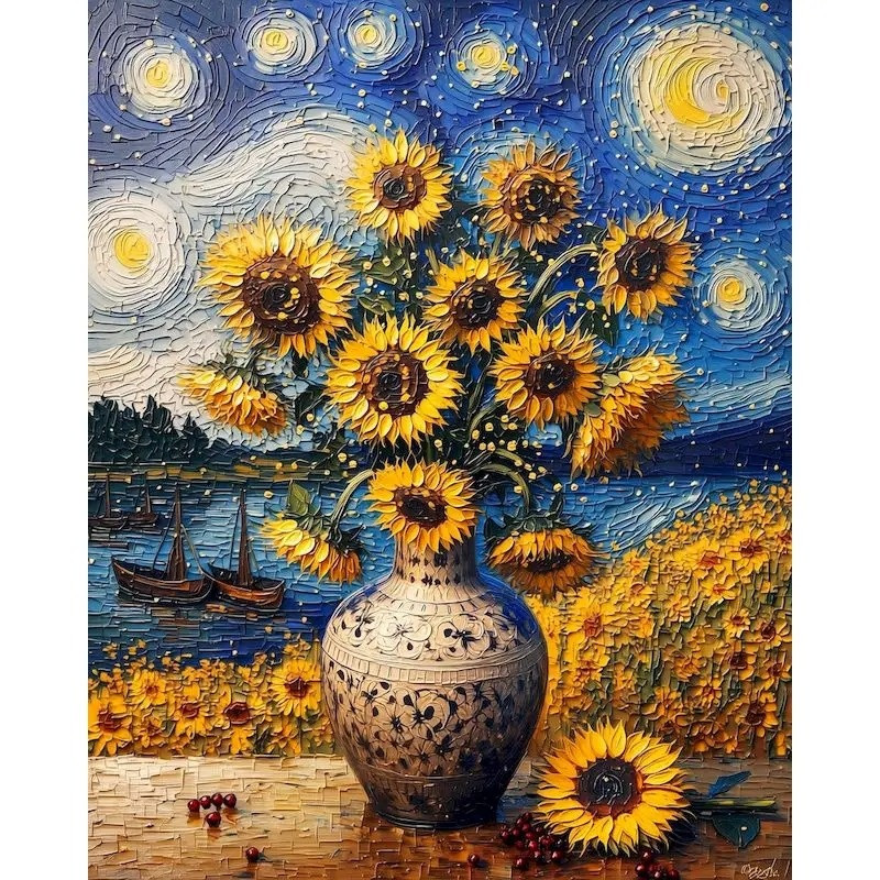 Resultat final du tableau Vase de Tournesols d'Été