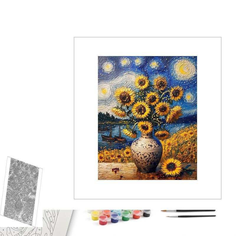 Contenu complet du kit peinture par numero Vase de Tournesols d'Été