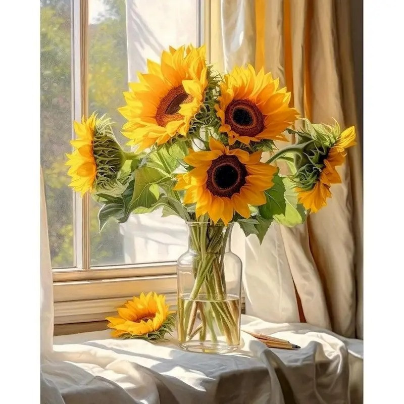 Resultat final du tableau Bouquet de Tournesols de la Fenêtre