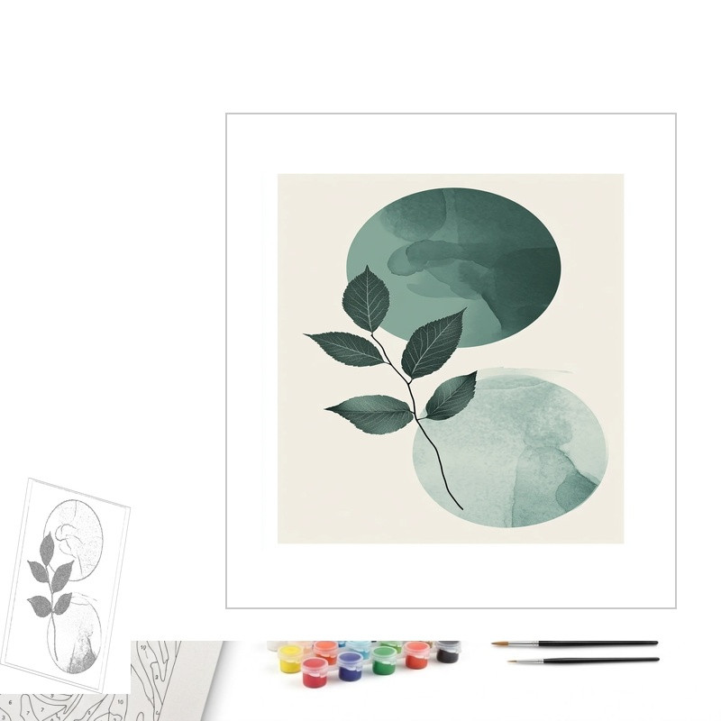 Contenu complet du kit peinture par numero Composition de Feuilles d'Eucalyptus