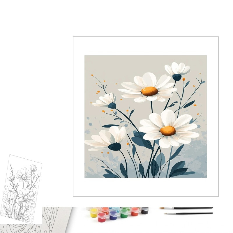 Contenu complet du kit peinture par numero Champ de Marguerites Sauvages