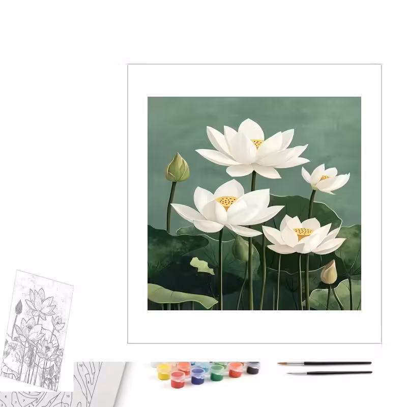 Contenu complet du kit peinture par numero Rêve de Lotus Blancs