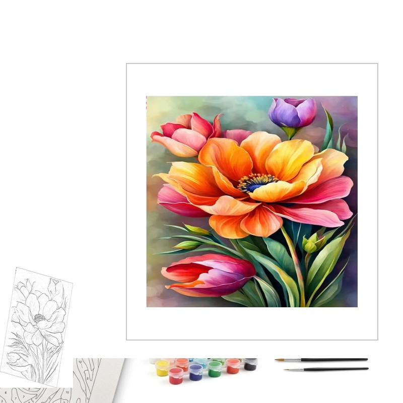 Contenu complet du kit peinture par numero Bouquet Champêtre de Fleurs des Champs