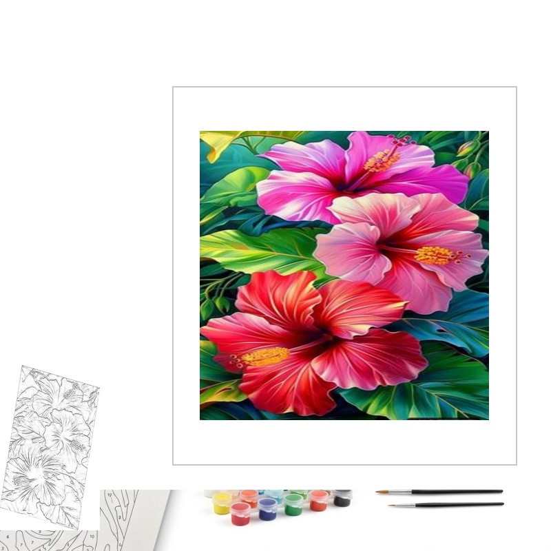 Contenu complet du kit peinture par numero Éclat d'Hibiscus Flamboyants