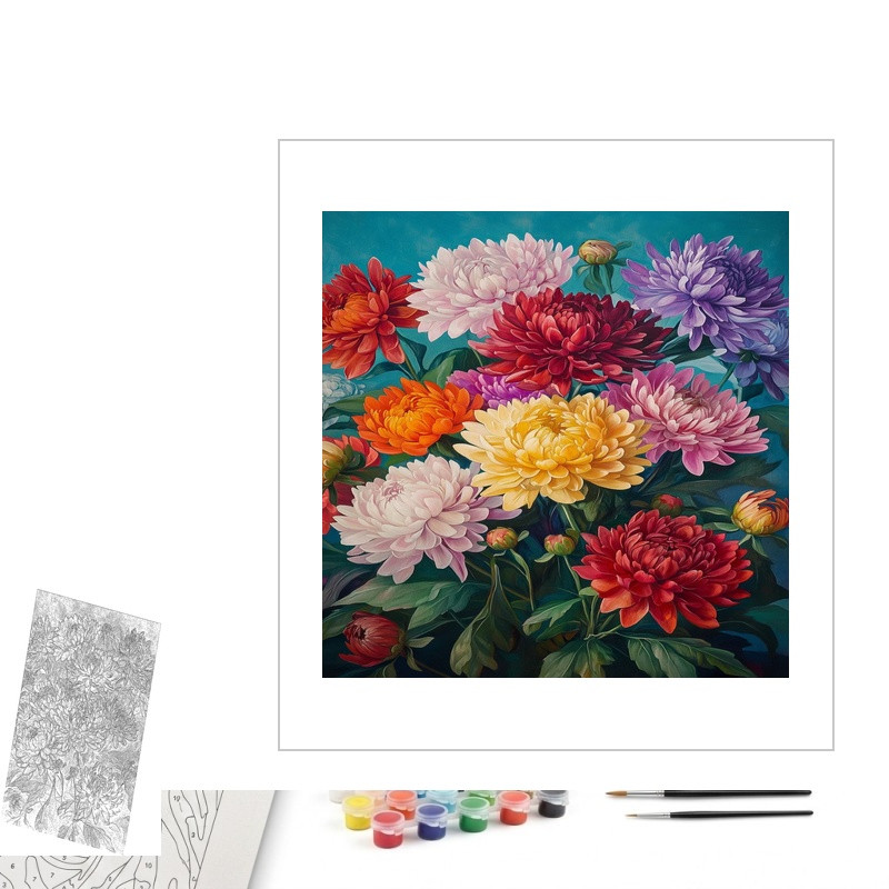 Contenu complet du kit peinture par numero Bouquet de Pivoines Dorées