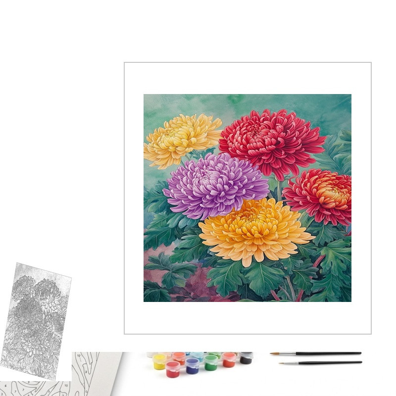 Contenu complet du kit peinture par numero Ronde de Pivoines Romantiques