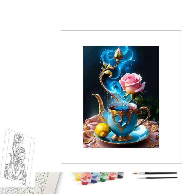 Contenu complet du kit peinture par numero Vase de Roses Vintage