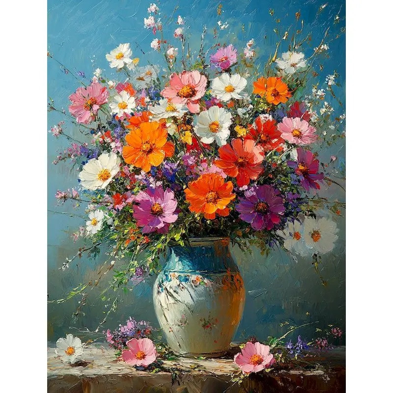 Resultat final du tableau Éclat de Marguerites Colorées
