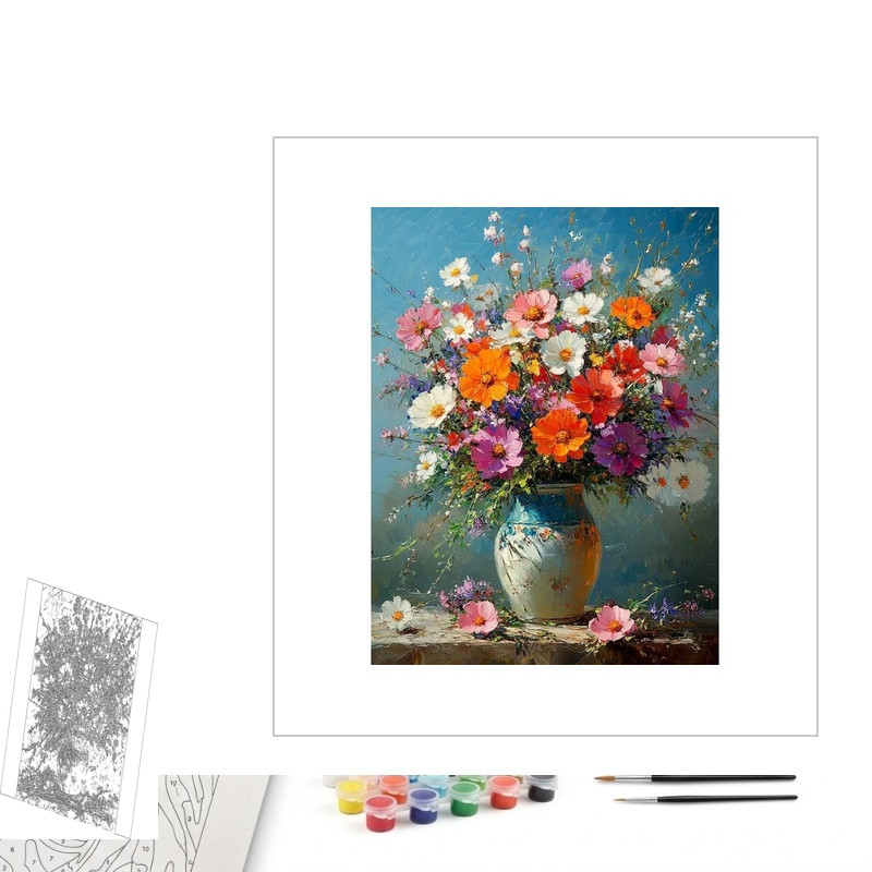 Contenu complet du kit peinture par numero Éclat de Marguerites Colorées