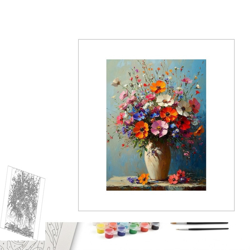 Contenu complet du kit peinture par numero Éclat Floral de Fleurs Sauvages