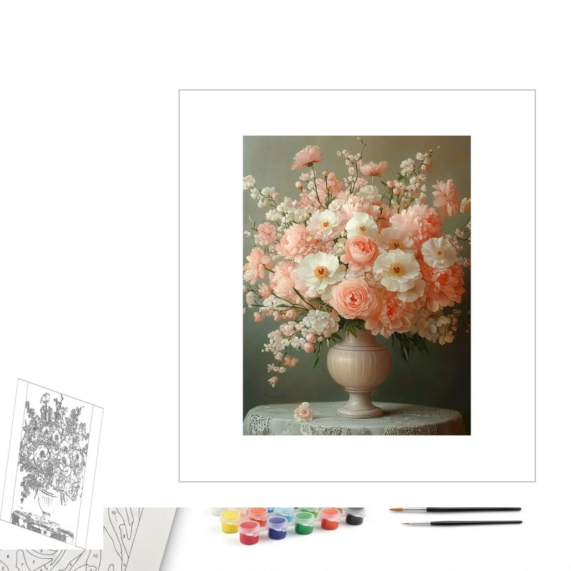 Contenu complet du kit peinture par numero Symphonie de Pivoines Sauvages