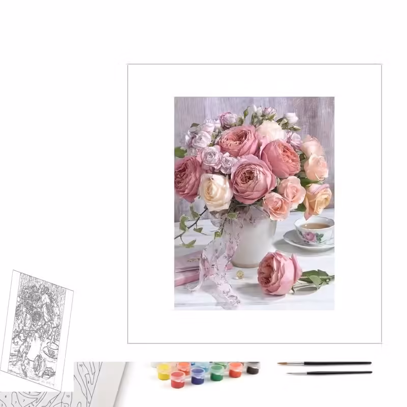 Contenu complet du kit peinture par numero Bouquet de Pivoines Pastels