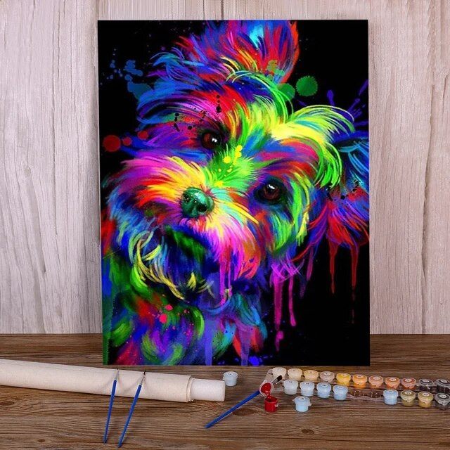 Résultat final Peinture par Numéro Yorkshire Terrier Néon